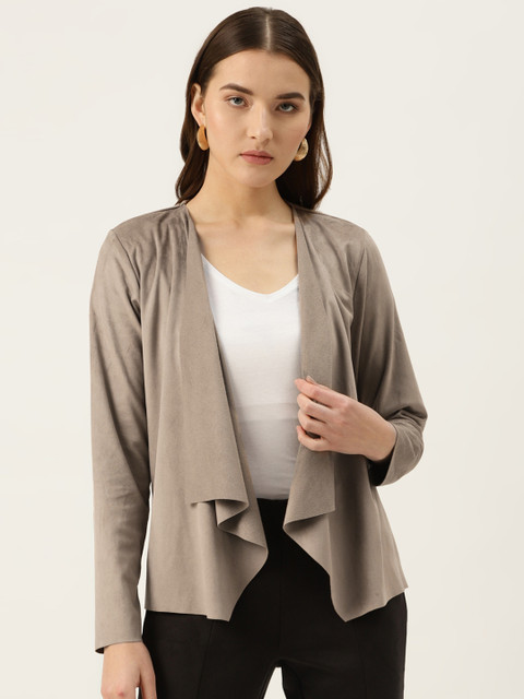 

COVER STORY Women Taupe Solid Open Front Jacket