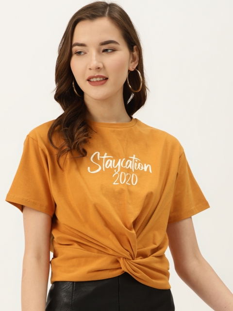 

COVER STORY Women Mustard Yellow Twisted Printed Top
