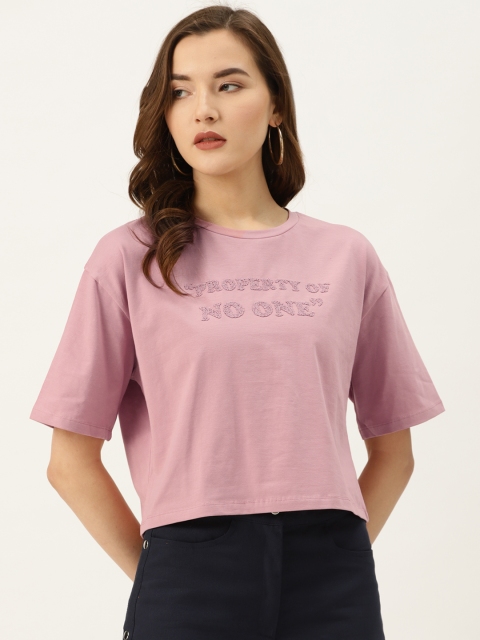 

COVER STORY Women Pink Solid Round Neck T-shirt