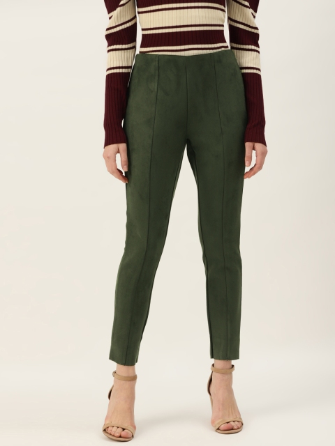 

COVER STORY Women Olive Green Slim Fit Solid Treggings