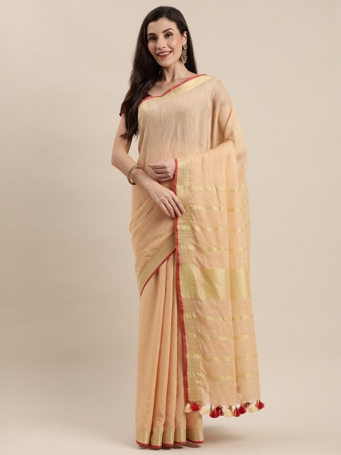 

Mirraw Cream-Coloured Pure Linen Solid Bhagalpuri Saree