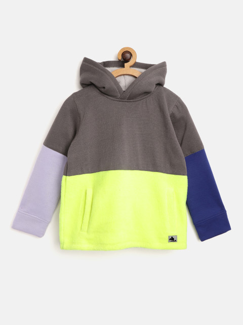 

Cherry Crumble Boys Charcoal Grey & Fluorescent Green Colourblocked Hooded Sweatshirt