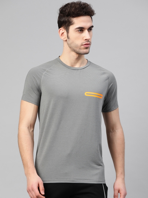 

Fitkin Men Grey Self-Striped Round Neck T-shirt