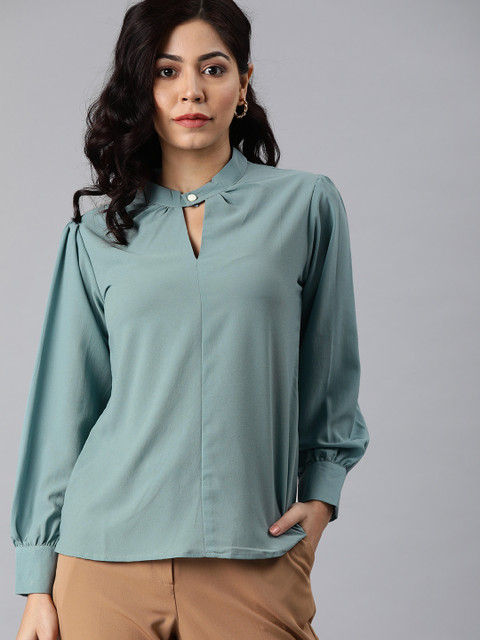 

MIMOSA Women Turquoise Blue Solid Top