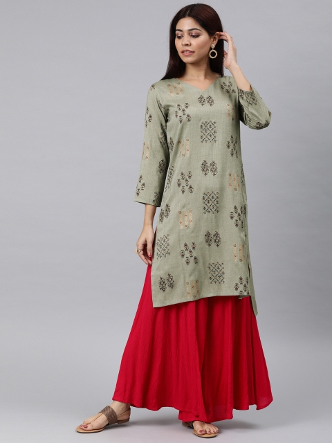 

AHIKA Women Grey & Black Printed Straight Kurta