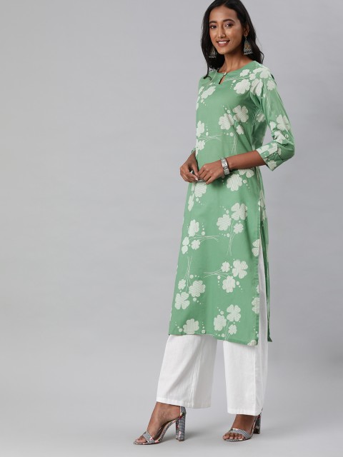 

AHIKA Women Green Floral Printed Straight Kurta