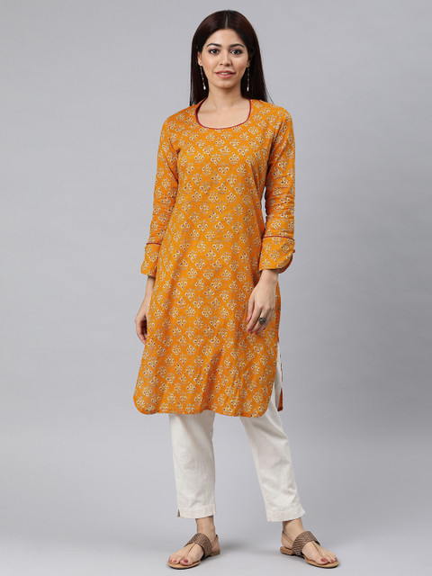 

AHIKA Women Mustard Ethnic Printed Straight Kurta
