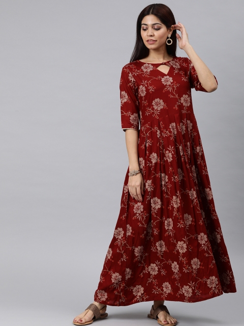 

AHIKA Women Maroon & Off-White Printed A-Line Kurta