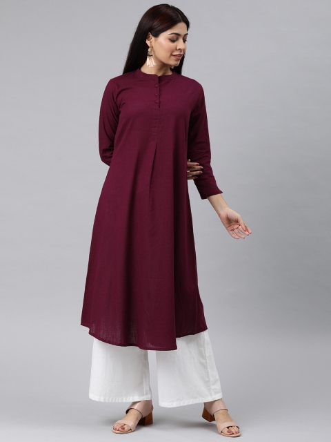 

AHIKA Women Burgundy Solid A-Line Kurta with Gathers