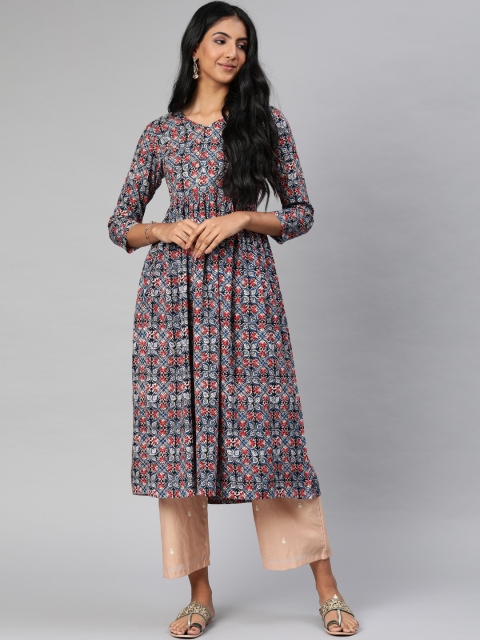 

AHIKA Women Blue & Red Printed A-Line Kurta