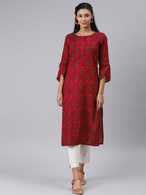 

AHIKA Women Maroon Ethnic Printed Straight Kurta