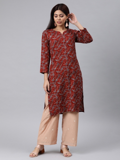 

AHIKA Women Maroon Printed Straight Kurta