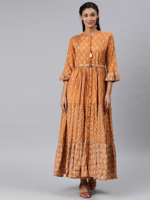 

AHIKA Women Orange & Grey Printed A-Line Kurta