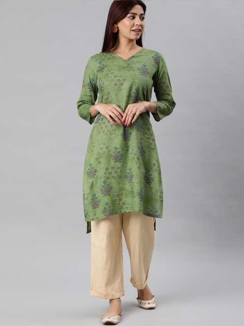 

AHIKA Women Green Floral Printed Straight Kurta