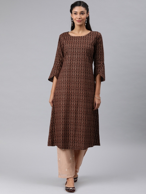 

AHIKA Women Brown & Red Printed A-Line Kurta