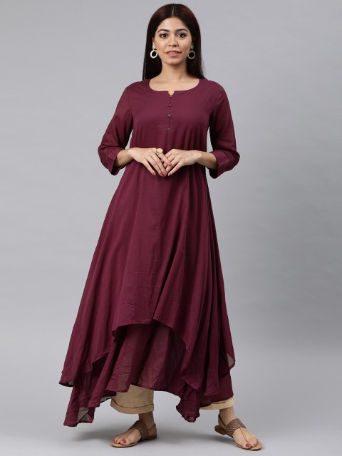 

AHIKA Women Burgundy Solid Layered Asymmetric Hem A-Line Kurta