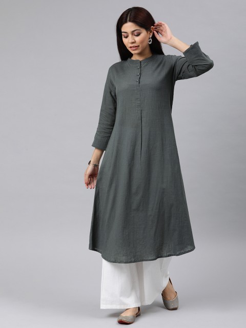 

AHIKA Women Grey Solid A-Line Kurta