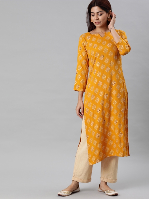

AHIKA Women Yellow Ethnic Printed Straight Kurta