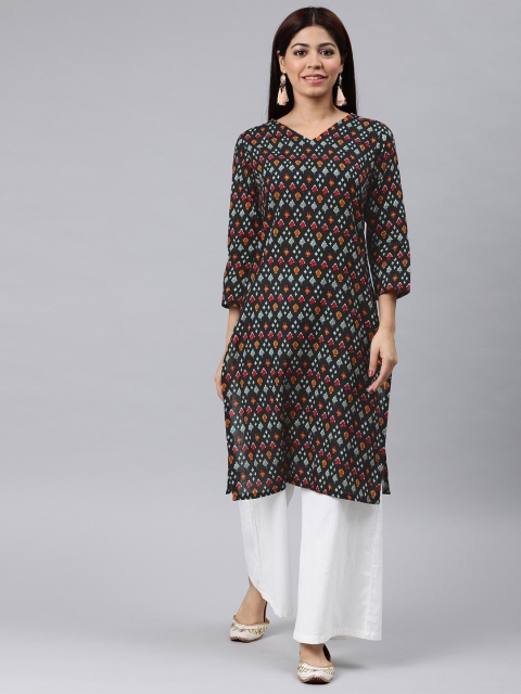 

AHIKA Women Black & Red Printed Straight Kurta