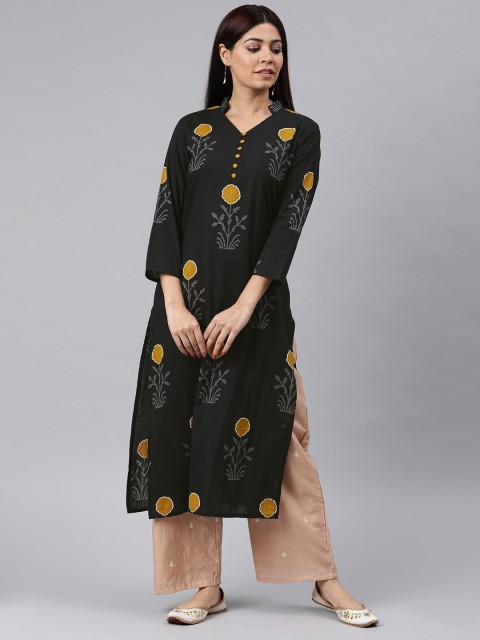 

AHIKA Women Black Printed Straight Kurta