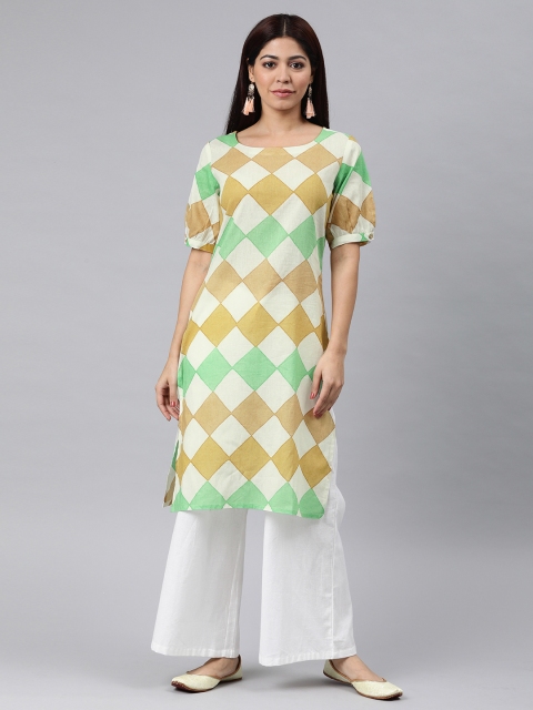 

AHIKA Women Off-White & Beige Printed Straight Kurta