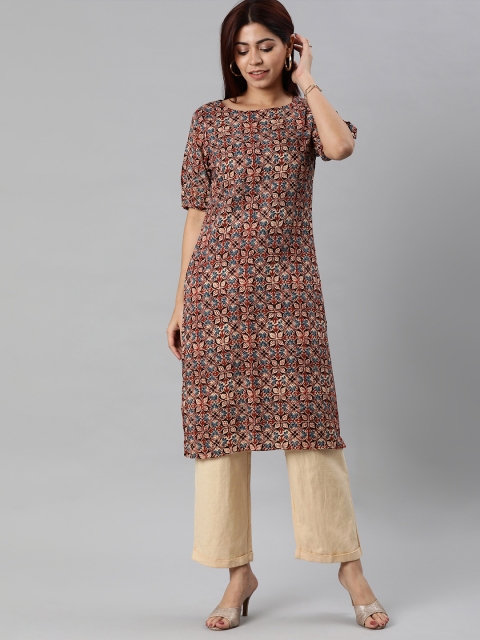 

AHIKA Women Maroon Ethnic Printed Straight Kurta