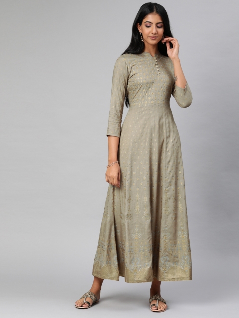 

AHIKA Women Taupe Embroidered A-Line Kurta
