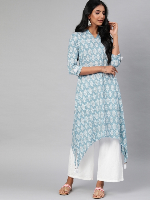 

AHIKA Women Blue & White Printed Straight Kurta