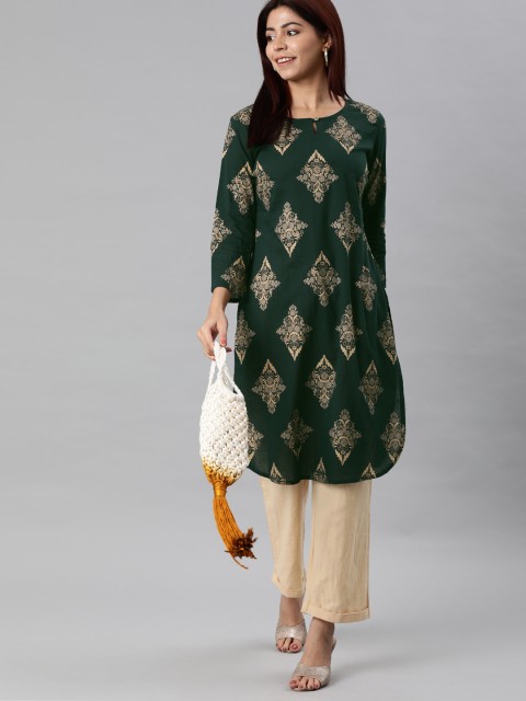 

AHIKA Women Green Floral Printed Straight Kurta
