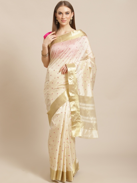 

KALINI Cream-Coloured & Golden Printed Saree, Off white