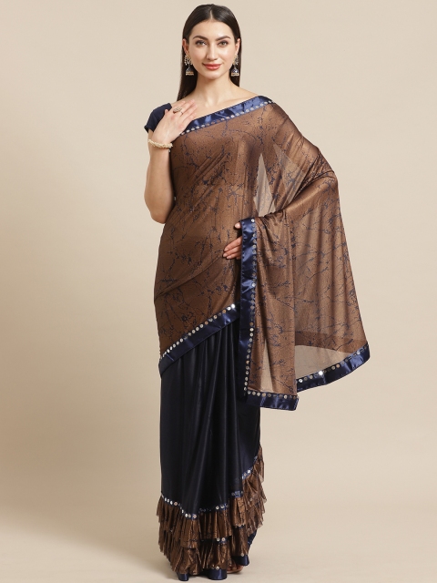 

Kalini Brown & Blue Printed Half and Half Saree