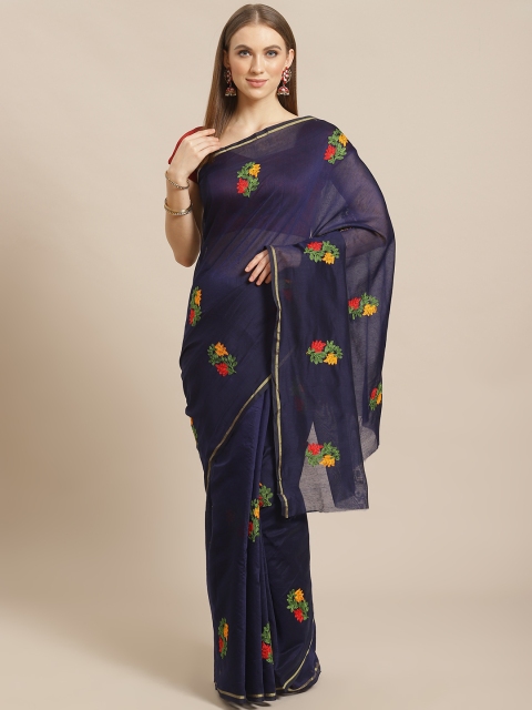 

KALINI Navy Blue & Red Embroidered Saree