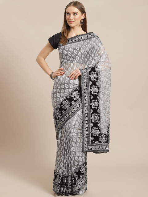 

KALINI Grey Melange & Black Jacquard Woven Design Saree