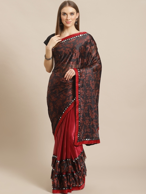 

Kalini Brown & Red Printed Half and Half Saree