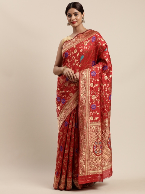 

Mitera Red & Gold-Toned Silk Cotton Woven Design Banarasi Saree