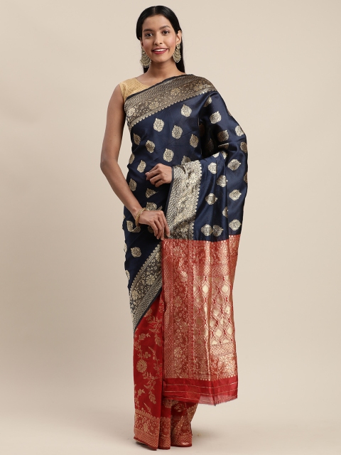 

Mitera Red & Navy Blue Silk Cotton Woven Design Banarasi Saree