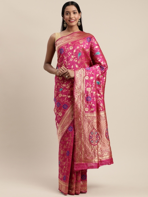 

Mitera Pink & Gold-Toned Silk Blend Woven Design Banarasi Saree