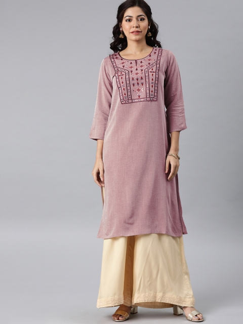 

MIMOSA Women Mauve Embroidered Yoke Design Straight Kurta