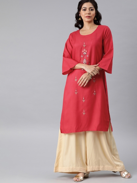 

MIMOSA Women Red Embroidered Straight Kurta