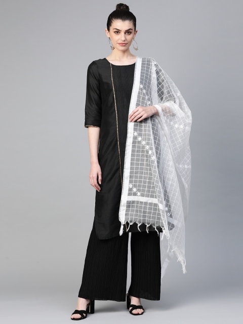 

ADA White Checked Sustainable Dupatta with Chikankari Hand Embroidery