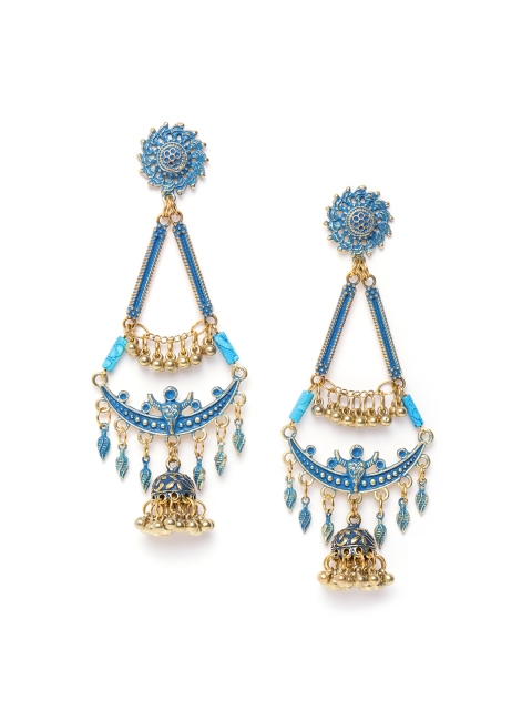 

DIVA WALK Blue Gold-Plated Handcrafted Enamelled Classic Drop Earrings
