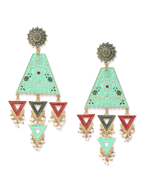 

DIVA WALK Green & Red Gold-Plated Beaded Handcrafted Enamelled Geometric Drop Earrings