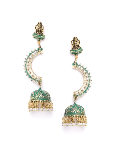 

DIVA WALK Green Gold-Plated Beaded Handcrafted Enamelled Dome Shaped Jhumkas