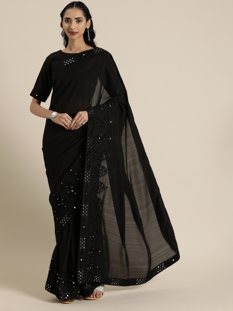 

Inddus Black Embroidered Silk Blend Saree