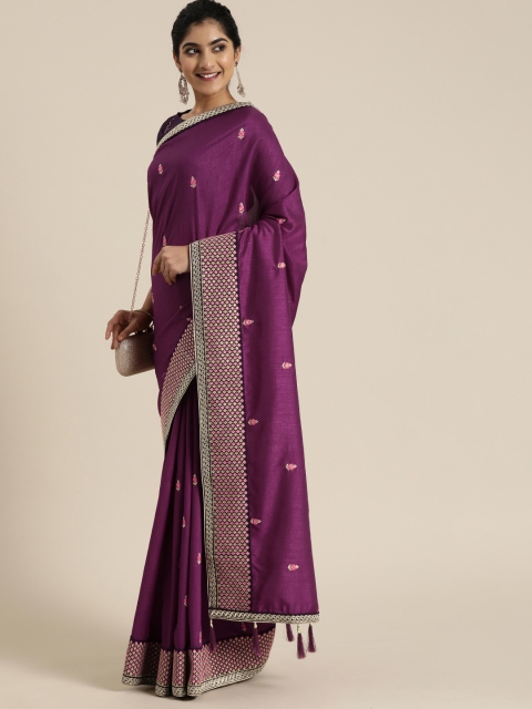 

Inddus Burgundy Embroidered Silk Blend Saree