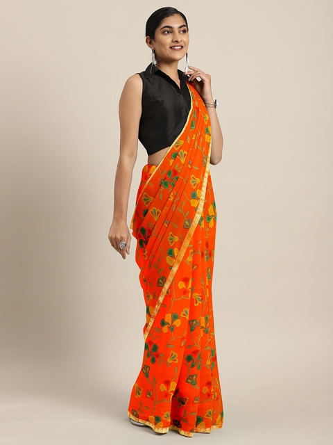 

KALINI Orange Printed Pure Chiffon Saree