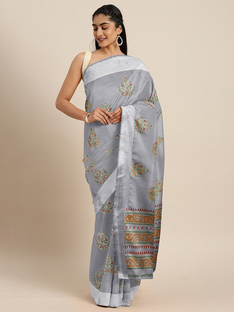 

KALINI Grey & Green Art Silk Printed Saree