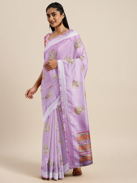 

KALINI Lavender & Green Art Silk Printed Saree
