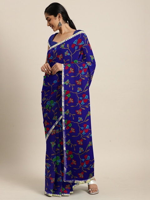 

KALINI Blue Printed Pure Chiffon Saree