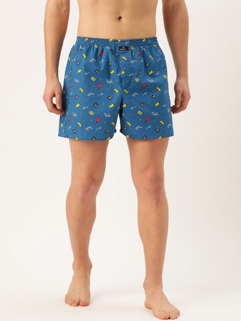 

Hancock Men Blue & Yellow Quirky Print Pure Cotton Boxers 26011Blue